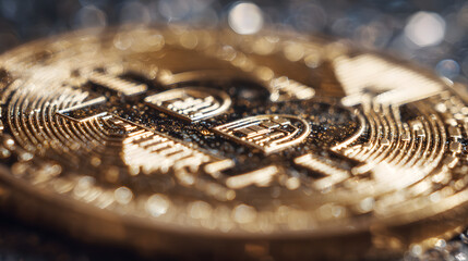Close-up View of a Golden Bitcoin Cryptocurrency