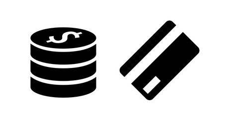 Modern Finance Icon: Stacked Coins and Credit Card, Bold Black Glyph Style