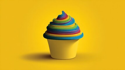 Colorful ice cream cupcake on a yellow background
