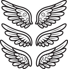 Black and White Vector Set of 10 Fantasy Hand-Drawn Wings — Doodle Style Angel and Fairy Wing Illustrations