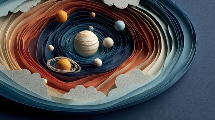 Colorful paper cut solar system