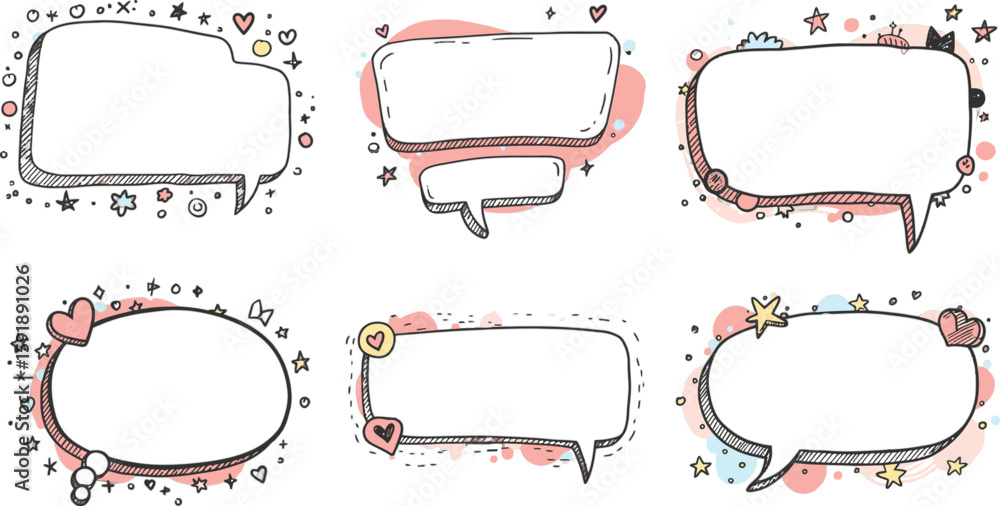 Poster vector art of set of hand drawn speech bubbles and frames on transparent background