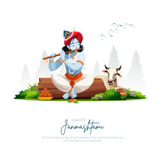 Happy Khrishna Janmashtami and dahi handi Hindu festival of happy shree lord krishna god born with janmashtami text and gradient background. abstract vector illustration design.