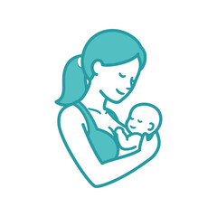 Mother Breastfeeding Baby Silhouette: Maternal Care Blue Vector Icon
