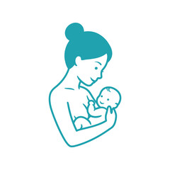 Mother Breastfeeding Baby Silhouette: Maternal Care Blue Vector Icon