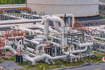 Top view Pipe line oil and gas valves at gas plant pressure safety valve