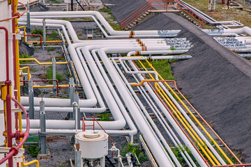 Top view Pipe line oil and gas valves at gas plant pressure safety valve