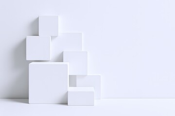Obraz premium Minimalist white geometric cube sculpture display with clean modern design.