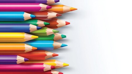 Colorful pencils arranged on a white background