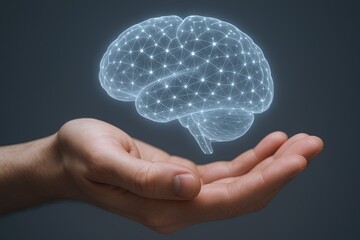 Innovative digital brain visualization with network connections and glowing elements.