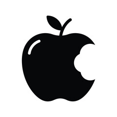 Black Bitten Apple Icon: Healthy Eating and Knowledge Symbol Vector