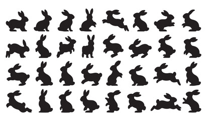 Rabbit Silhouette Icons – Minimalist Bunny Vector Art, Cute Animal Cutouts