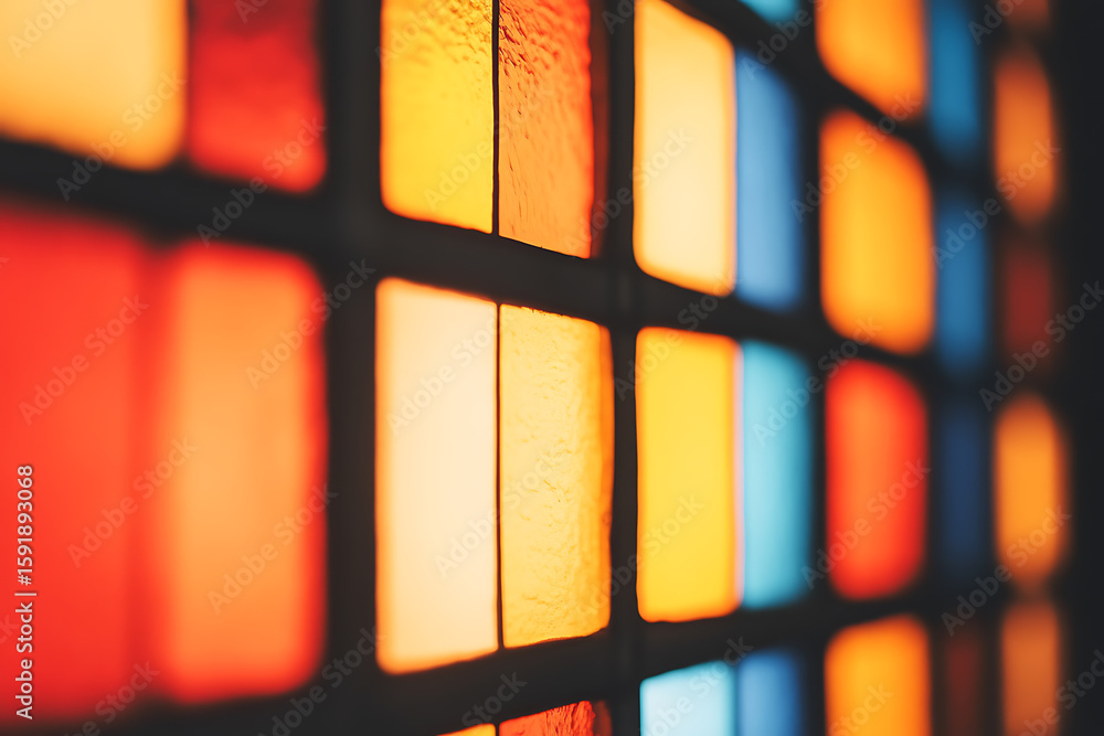 Poster abstract stained glass window with warm tones. a colorful pattern creates a vibrant texture. the lig