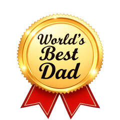 A gold medal reads worlds best dad with red ribbons, isolated on transparent background