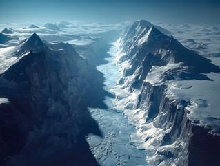 Expansive Aerial View of a Snow-Covered Mountain Valley