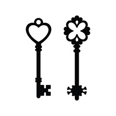 Vintage Skeleton Keys Silhouette Set, Antique Decorative Lock Opening Tools