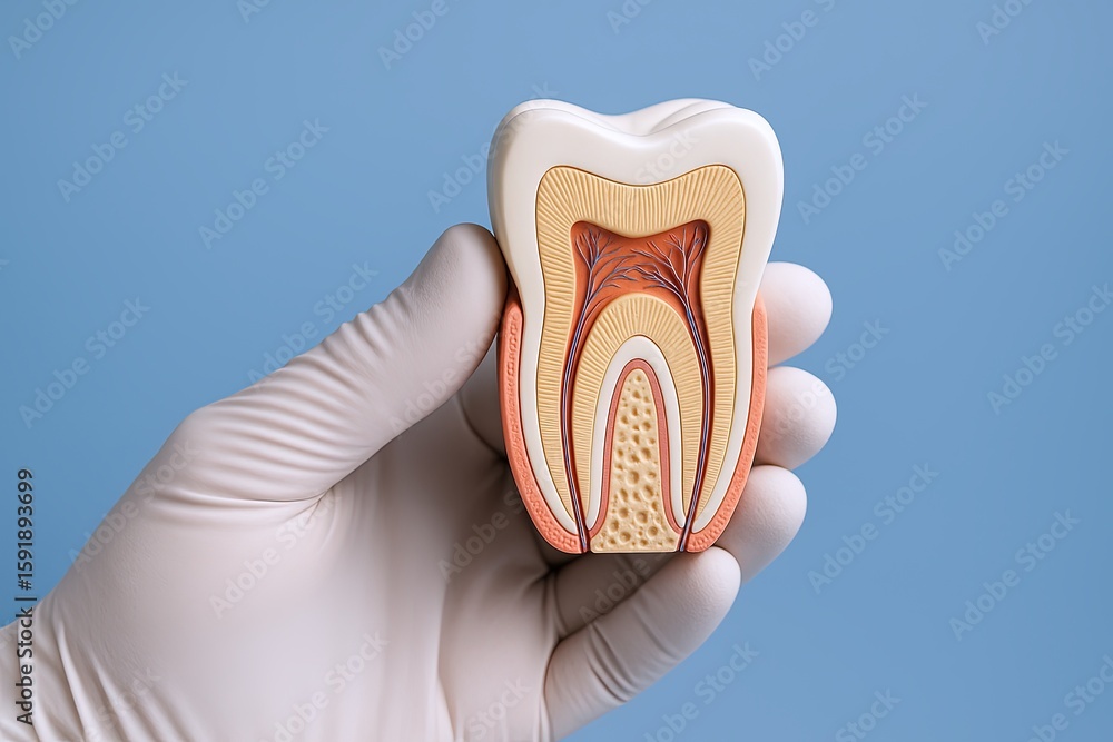 Poster cross-section of a human tooth model showing internal structure and anatomy.