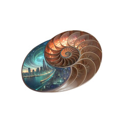 Nautilus shell city abstract art print ocean spiral home decor wall art transparent background
