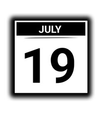 Black and white color July month calendar date 19