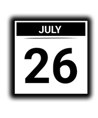 Black and white color July month calendar date 26