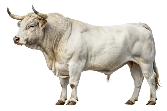 Dappled White Spanish Bull Isolated on White – Ultra High-Resolution