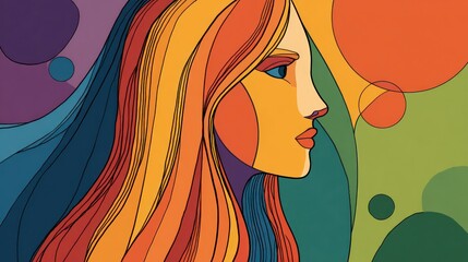 Colorful profile of a woman with flowing hair