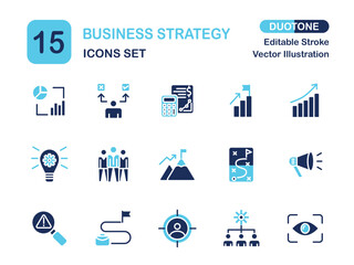 Modern Duotone Business Strategy Icon Set