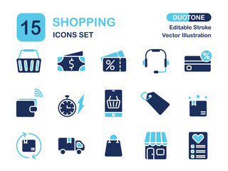 Modern Duotone Shopping Icon Set
