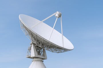 Large White Satellite Dish Antenna Tower for Communication and Broadcasting.