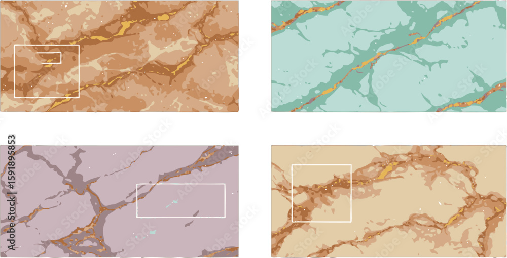 Poster vector art of vibrant marble textures in abstract patterns with gold accents create a luxurious and 