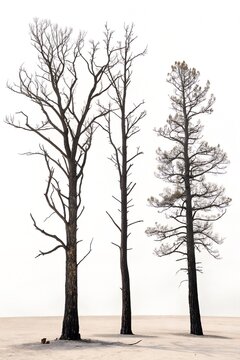 Burned Trees Isolated on White Background &ndash; High-Resolution Stock Photo