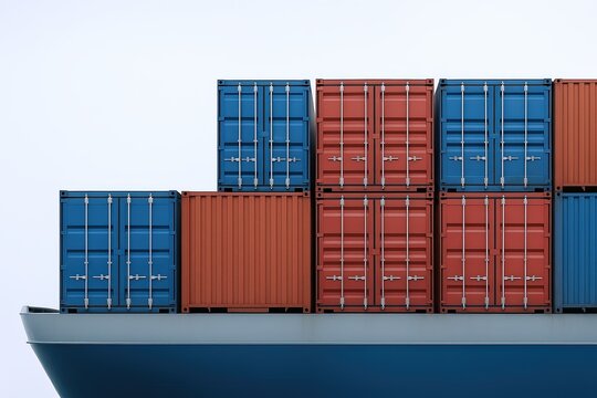 Fototapeta Cargo Containers Stacked on a Large Ship for Maritime Shipping and Logistics.