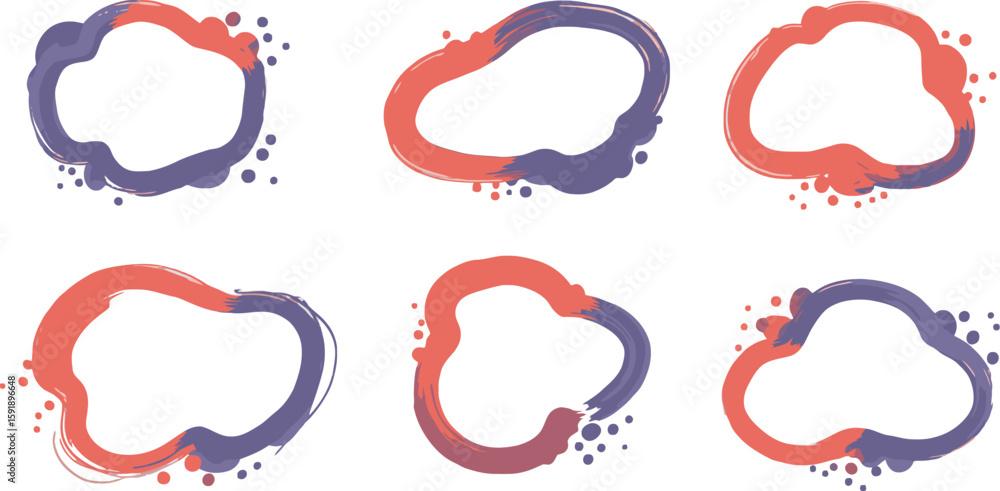 Poster vector art of set of colorful abstract brush stroke frames and shapes isolated on transparent backgr
