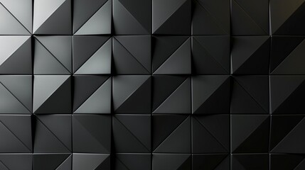 Polished, Semigloss Wall background with tiles. Triangular, tile Wallpaper with 3D, Black blocks. 3D Render
