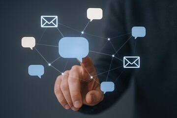 Fototapeta premium Modern digital communication technology concept with interconnected messaging icons.