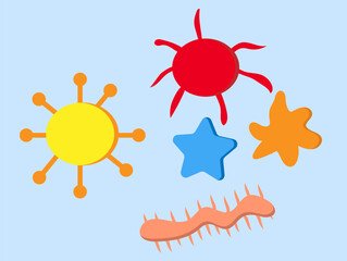 microbes set on a light blue background,