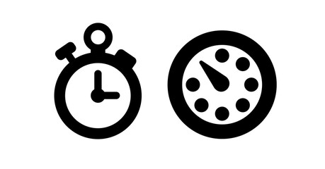 Stopwatch and Timer Icons: Bold Black Glyph Style, Time Management Concept