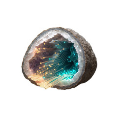 Geode circuit board technology artificial intelligence concept art transparent background