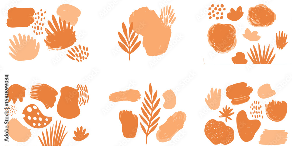 Poster vector art of collection of abstract orange brush strokes isolated on transparent background for cre