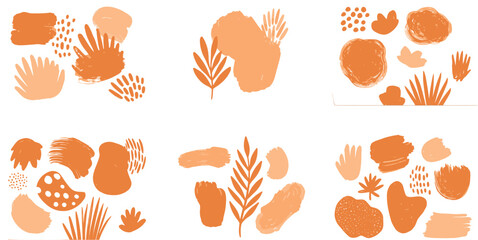 Vector art of collection of abstract orange brush strokes isolated on transparent background for creative design elements