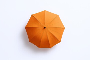 Bright orange umbrella open from above with full canopy on white background.