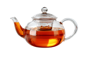 Glass Tea Pot with Infuser on Transparent Background.
