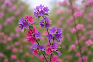 Beautiful vibrant purple and pink wildflowers blooming in a lush garden scene.