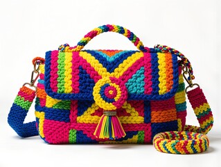 satchel bag exploding with color and texture crafted entirely from an eclectic mix of yarns