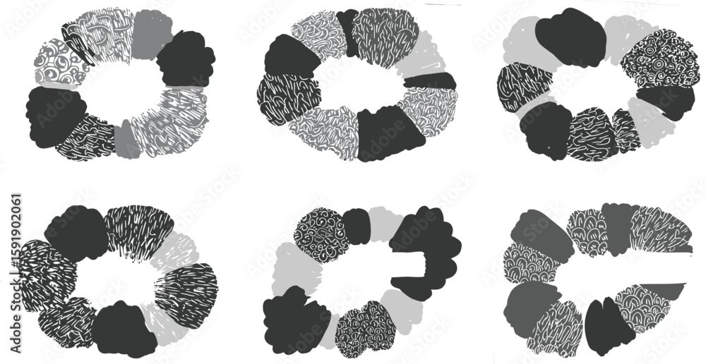 Poster vector art of seamless abstract patterns featuring circular shapes and textured elements for backgro