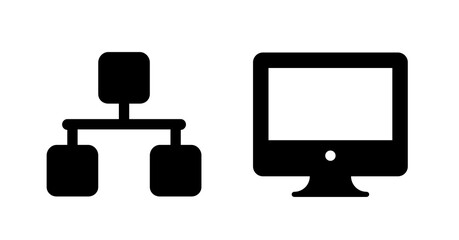Simple Black Icon: Network Server and Desktop Computer Illustration