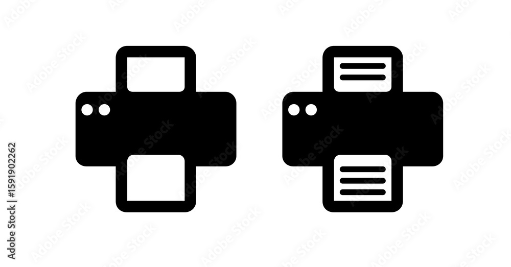 Poster simple black printer icons: printing and document workflow symbols