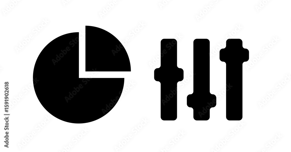 Poster simple pie chart and control sliders: modern data analysis icon