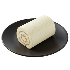 Fototapeta premium Creamy Vanilla Cake Roll on Black Plate