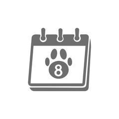 International Cat Day calendar icon with paw print and number 8 in grey minimalist style
